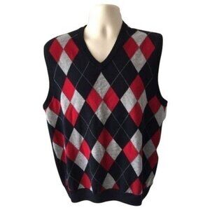 Brooks Brothers Argyle Black Red 100% Merino Wool Sweater Vest Medium M